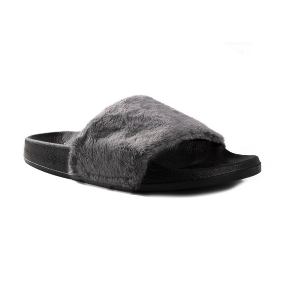 Luxe Fashion Classic Faux Sheepskin Women Slides | 1-Piece | Grey - Picture 2 of 6